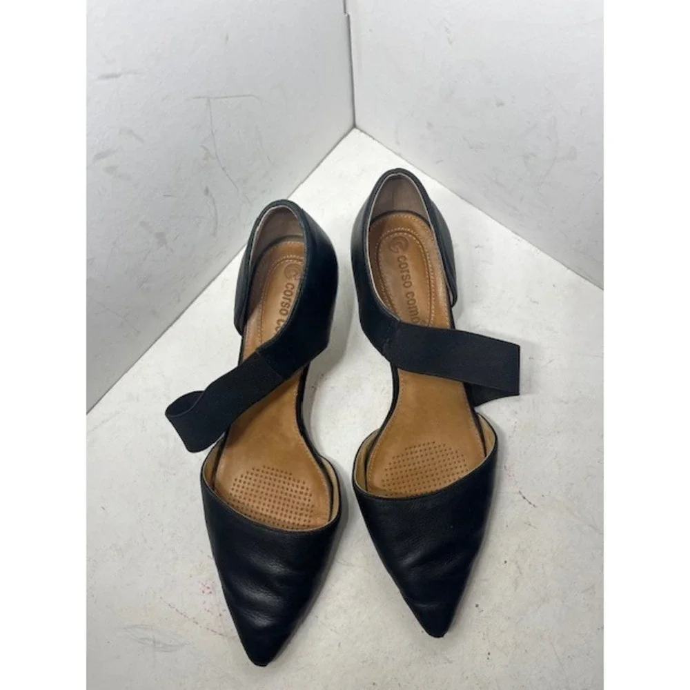 Corso Como Womens Black Leather dOrsay Elastic Strap Pointed Toe Kitten Heels 8M